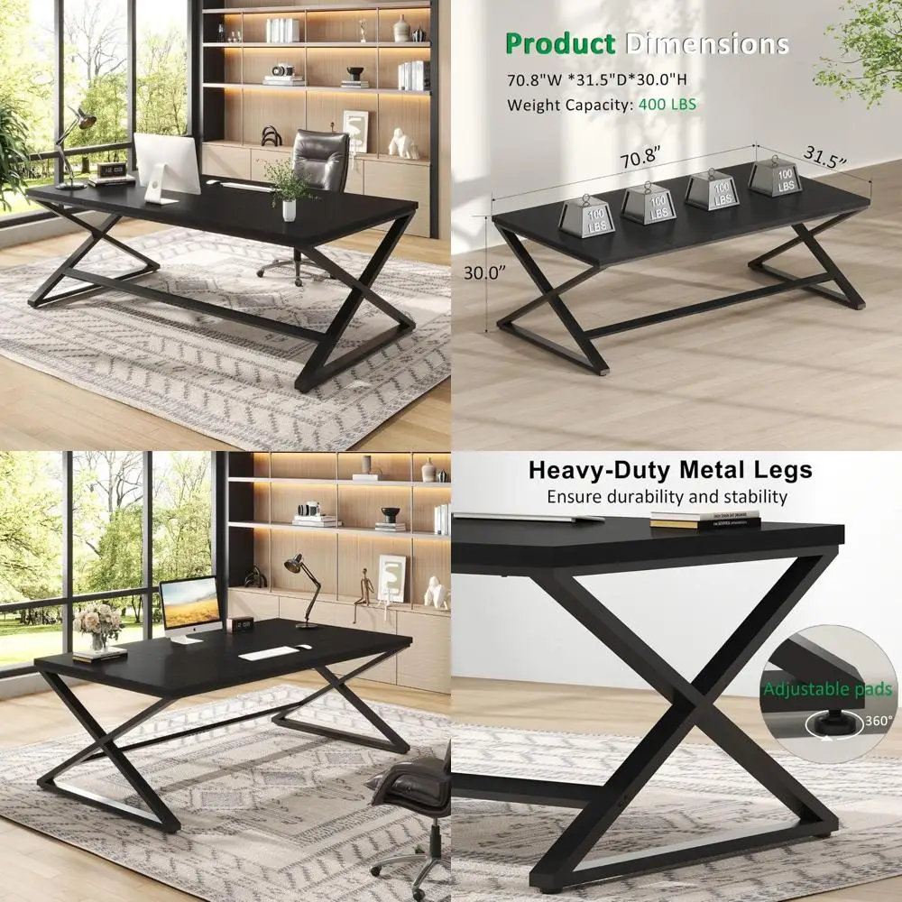 

Large 70.8 Modern Dual-Person Home Office Desk, Simple Executive Work Study Desk