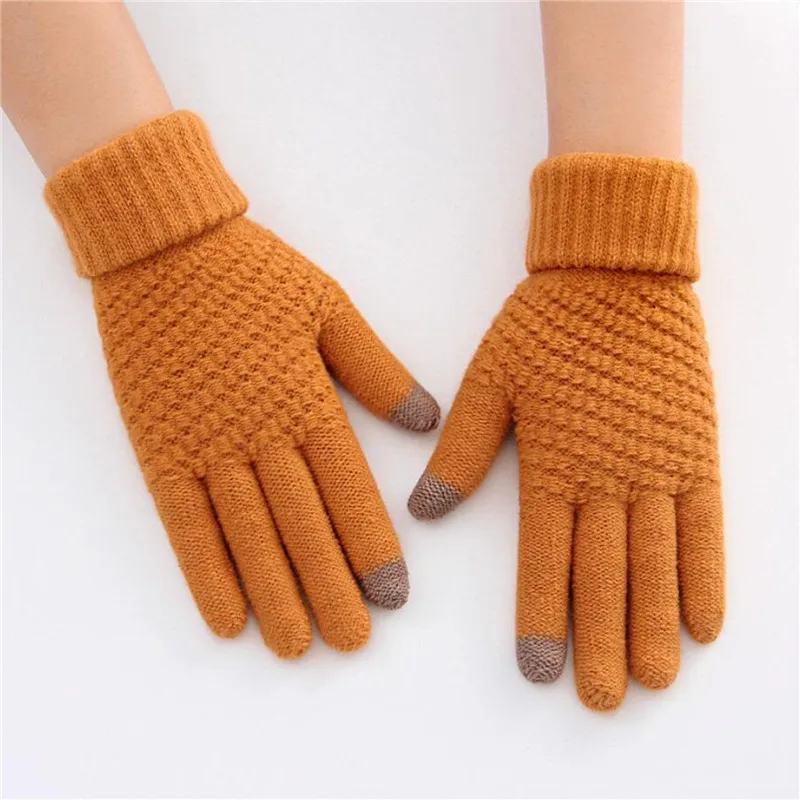 Women Gloves Fashion Winter Touch Screen Warm Stretch Thicken Knit Mittens Imitation Wool Full Finger Guantes Female Gloves