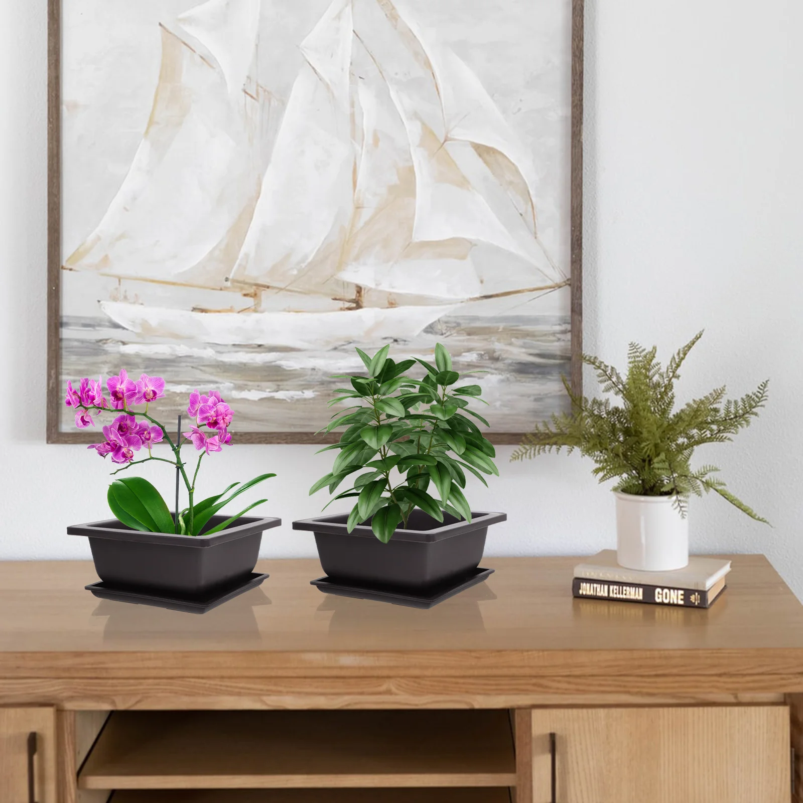 

2Sets Plastic Plant Pot Succulent Planter Container Simple Design Plastic Flower Pot with Saucer for Home Office Balcony Garden