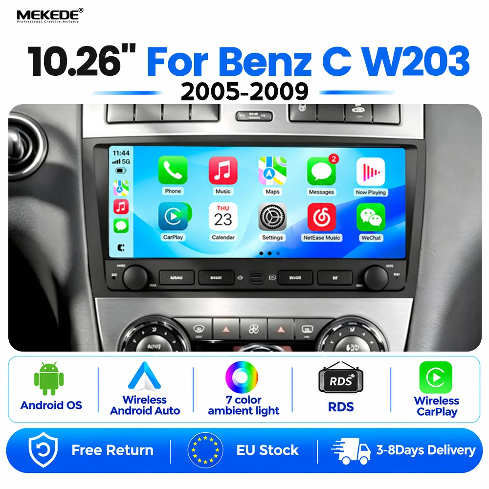 Nuovo Stile! Lettore multimediale per autoradio da 10,26 pollici per Mercedes Benz Classe C W203/CLC W203 CLK W209 2005-2011 Wireless Carplay Android Auto Sistema intelligente per auto