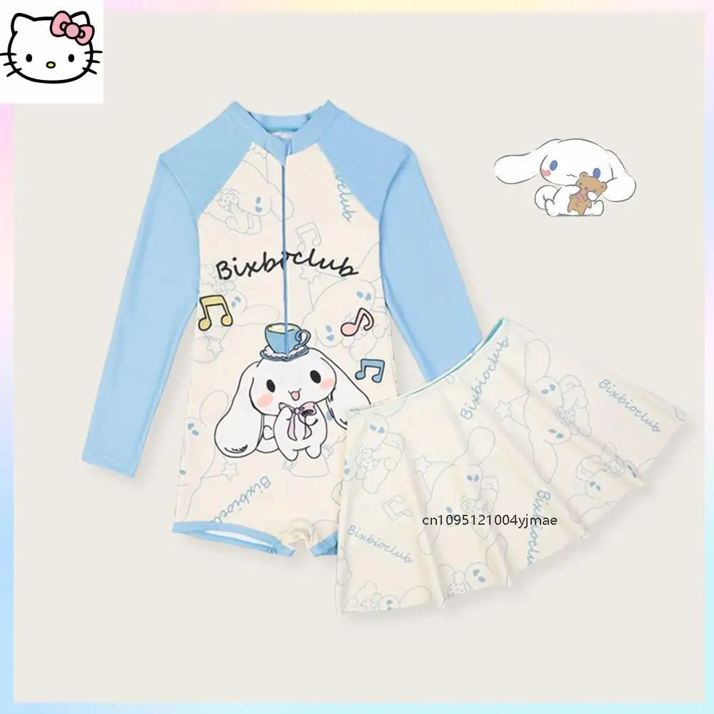 

Sanrios Anime Cinnamoroll Kuromi Swimsuit Girl Cute Cartoon Long Sleeve Swimsuit Kawaii Student One-Piece Quick-Drying Swimsuit