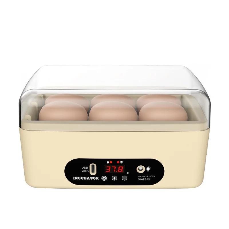 

6 USB Fully Automatic Small Incubator for Chicken Duck Pigeon Quail Egg Incubation Educational Enlightenment New Condition
