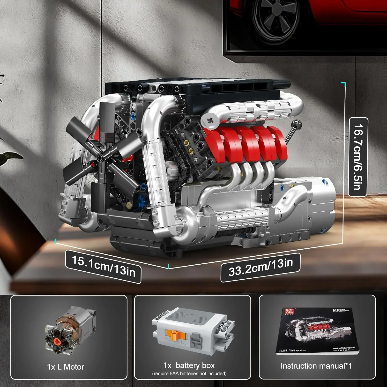 قالب الملك 10203 1169 قطعة Supercar V8 محرك بناء عدة نموذج MOC محرك الهندسة الاطفال الجذعية بناء كتل لعب للكبار الهدايا