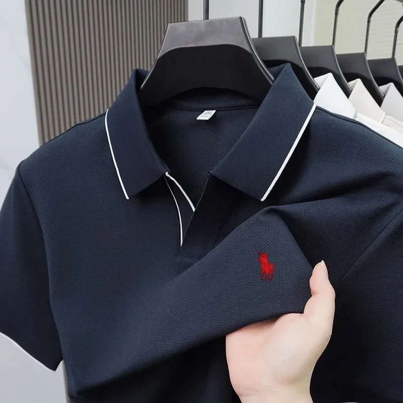 Sommer Neues Herren Kurzarm-Poloshirt Exquisite Mode Pferde-Stickerei Komfortables Atmungsaktives Business-Casual T-Shirt Top