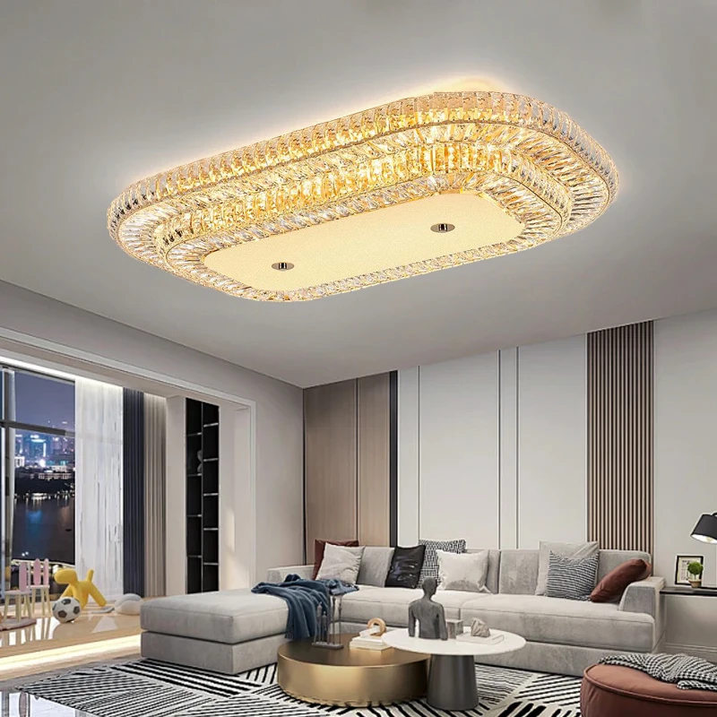 

Luxury Modern Rectangular Ceiling Light Crystal Dimmable Gold Round Ceiling Chandelier for Villa Apartment Decoration Lamparas
