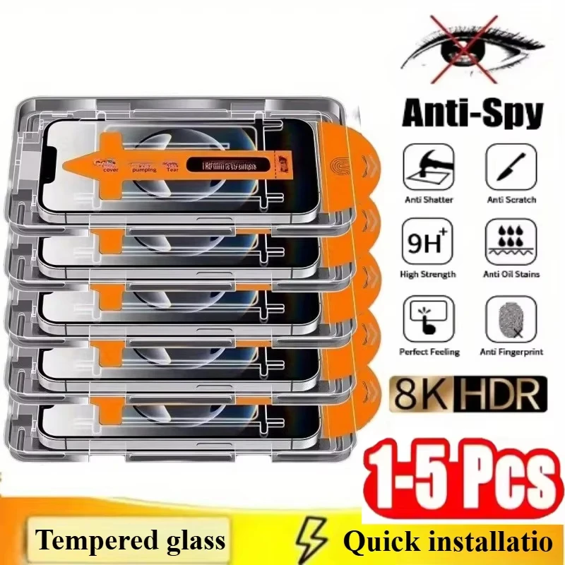 

1-5Pcs Anti-Spy Dust Free Easy Installation Screen Protector For iPhone 17 Pro Max 16 14 11Pro 13 15 7 8 12 Mini X XS Max XR Air