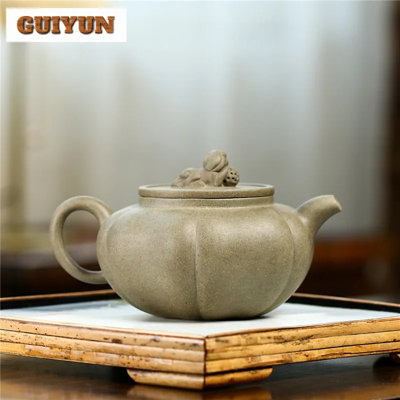 320ml Antique Yixing Purple Clay Teapots Handmade Auspicious Beast Pot Raw Ore Dragon's Back Mud Tea Soaking Kettle Zisha Teaset