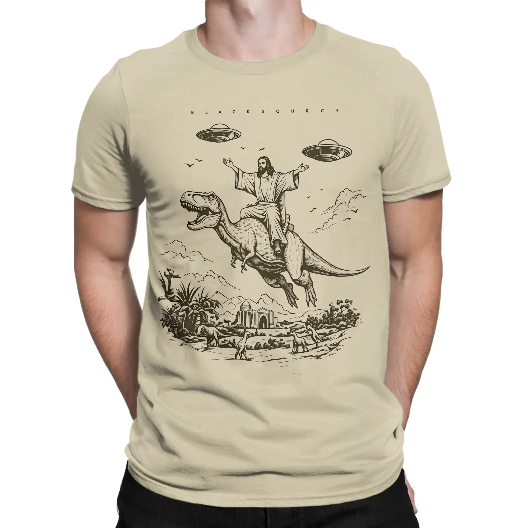 Jesus Riding A Dinosaur T Shirt Men Pure Cotton Casual T-Shirts Round Neck  Tees Short Sleeve Clothing New Arrival - view 2