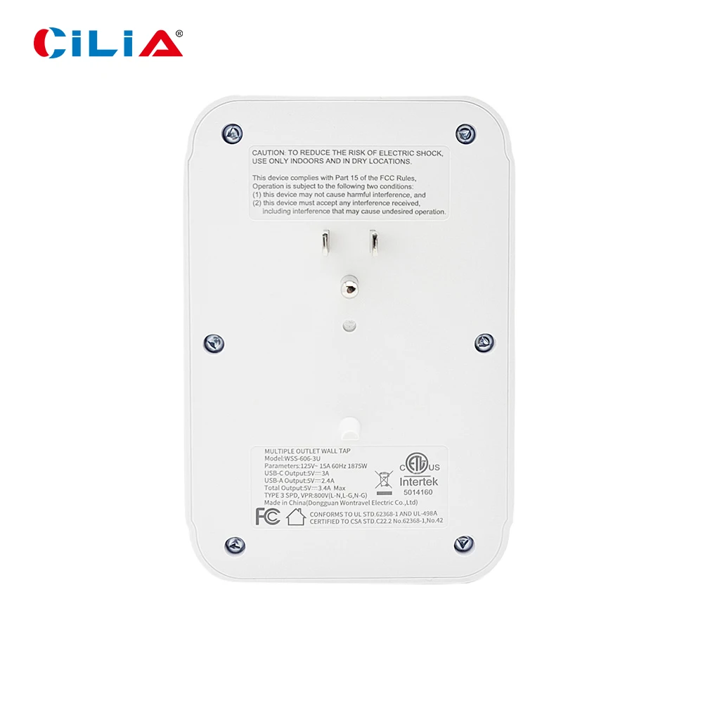 CILIA Wall-mounted socket, standard power socket, 6 AC power sockets, 3 USB charging interfaces, 1 Type-C charging interface