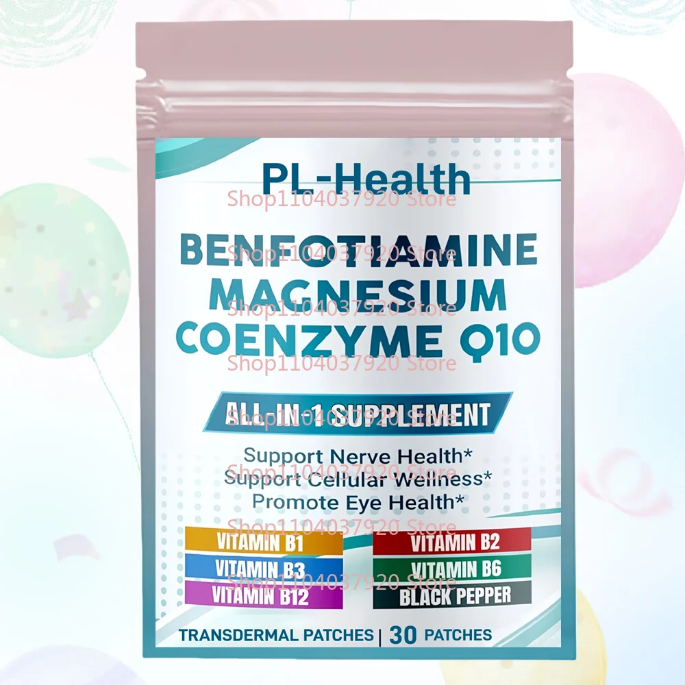 30 Parches de Benfotiamina Transdérmica con Coenzima Q10 - Apoya la Salud Nerviosa, el Bienestar Celular y la Salud Ocular