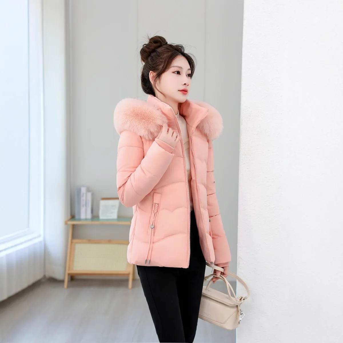 Kurtki damskie w stylu koreańskim, zimowe, nowa moda, jednolite kolory, codzienne, modne, proste, podstawowe, z długim rękawem, z kapturem, pikowane, parki damskie.