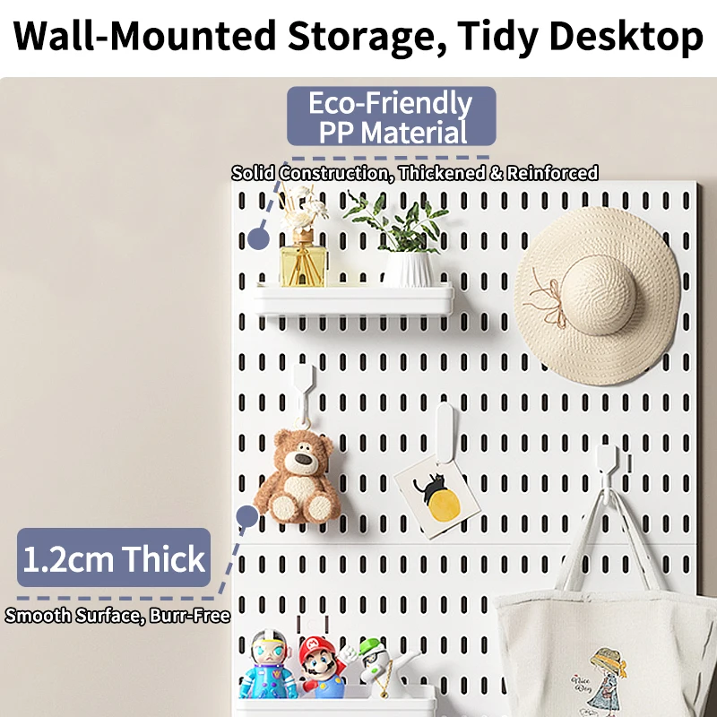 Plastic Wall-Mounted Pegboard W/ Hooks, Boxes, Shelves, Baskets – Freely Combinable for Office/Home Walls