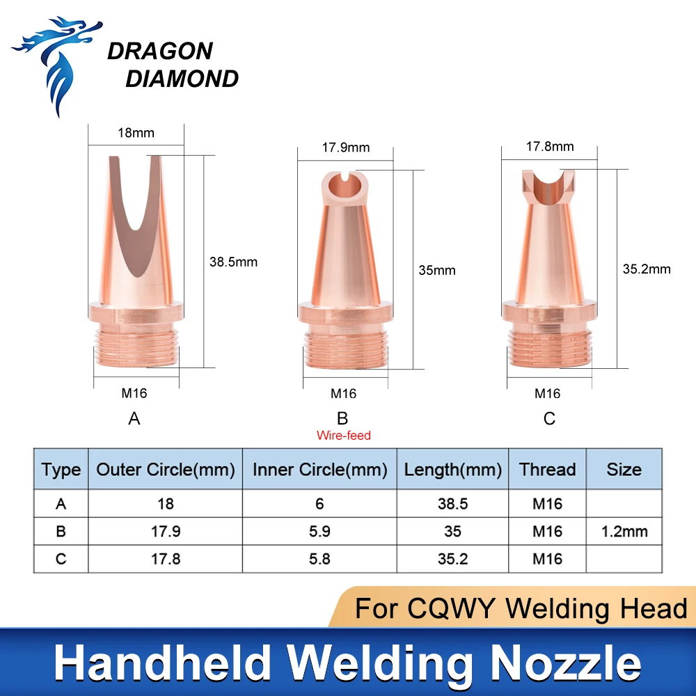 Original Laser Welding Head Hand-Held Nozzle Copper Thread M16 Wire-Feeding 1.2mm Type A-H For CQWY Handheld Welding Head