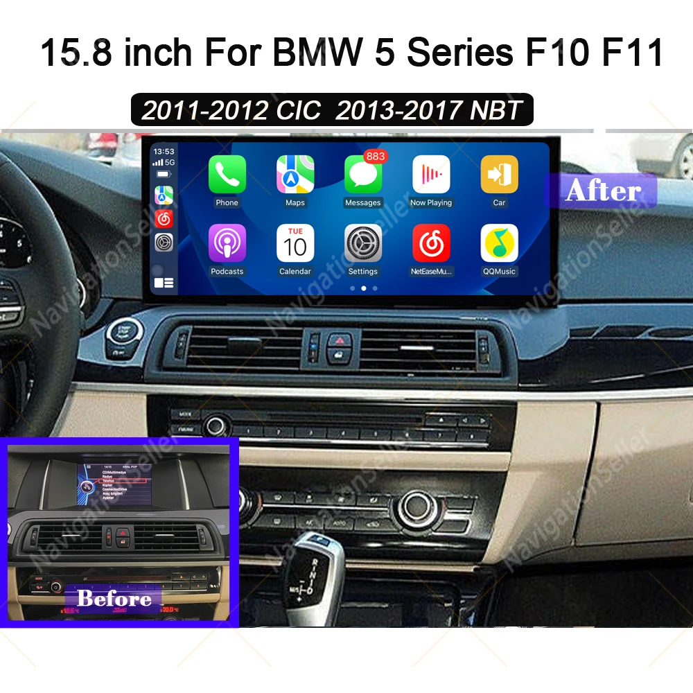 

15.8 Inch Android Carplay For BMW 5 Series F10 F11 CIC NBT 2011-2017 Car Multimedia Player GPS Navigation Radio Screen Head Unit