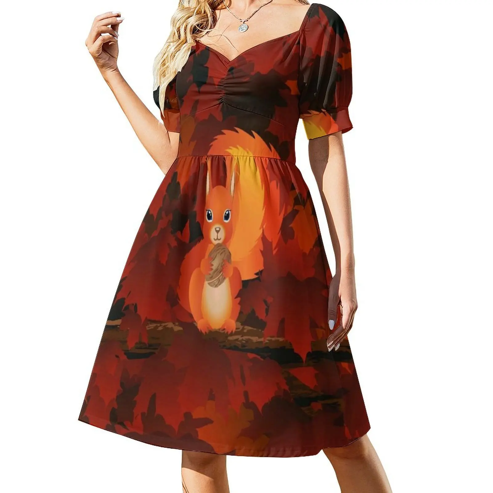 فستان قصير على طراز السنجاب Preppy للنساء على شكل حرف a فضفاض مناسب فستان يوم غير رسمي للخريف والخريف فساتين نسائية لطيفة للهالوين الطبيعي #2