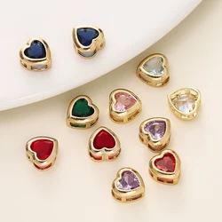 4/6Pcs 18K Gold Color Plated Ellipse Cuboid Heart Beads with Zircon for DIY Bracelet Necklace Jewelry Making Accessories