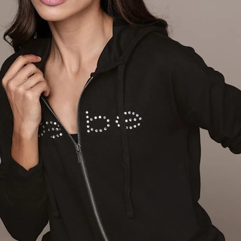 Y2K Rhinestone Hoodies Women Gothic Zip Up Oversized Clothes For Women Female Retro Harajuku Hooded Jacket Bling Streetwear 90s