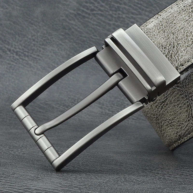 Casual luxury brand belt men pin buckle designer genuine leather 3.3cm wide light gray cow hide blue ceinture homme