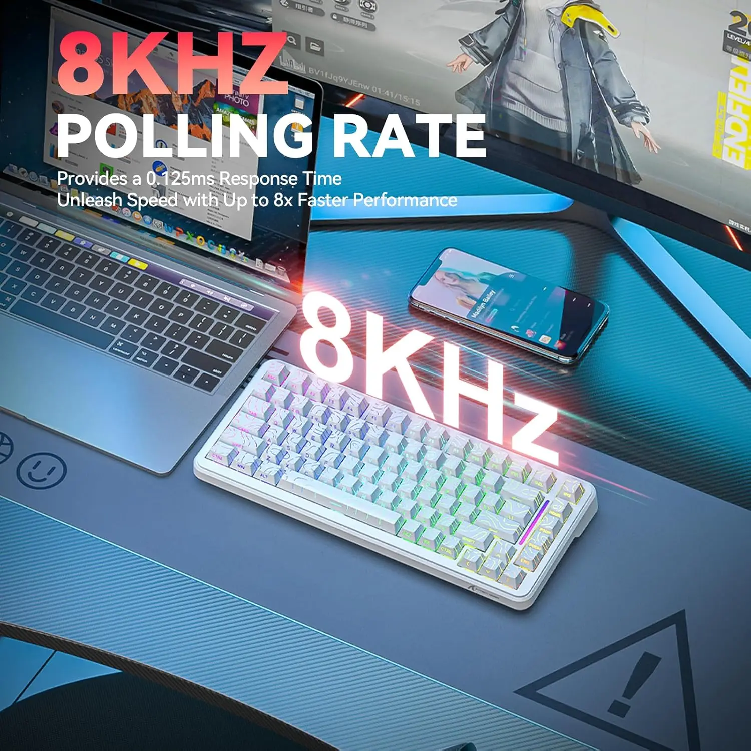 MAMBASNAKE M82 เขา Hall Effect คีย์บอร์ด, 8Khz Polling 0.01 มม. ทริกเกอร์แบบปรับได้ 0.125ms, Hot-Swappable RGB Backlit ด้านข้าง