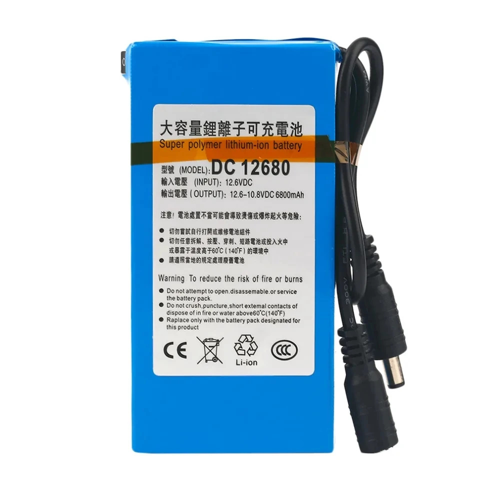 High Quality Super Rechargeable Portable Lithium-ion Battery Pack DC 12V 6800mAh DC12680 With US Plug/EU plug