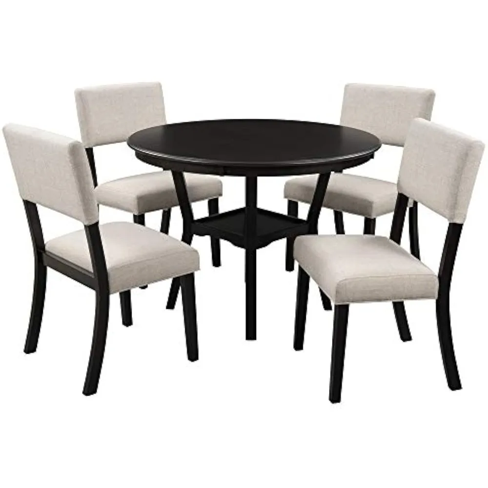 

5-piece dining table set, round table and dining table with base, 4 dining and kitchen cushioned chairs42 x 42 x 30 inches