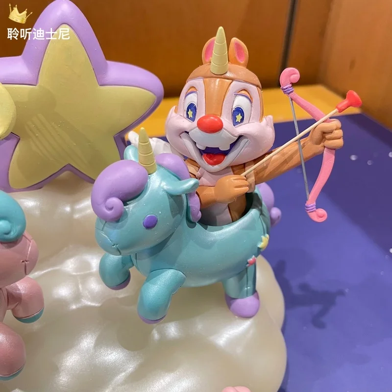 Disney Chip 'n' Dale Cartoon Rainbow Unicorn Cartoon Cute Glowing Star Ornament Kawaii Anime Figure Creative Decoration Ornament