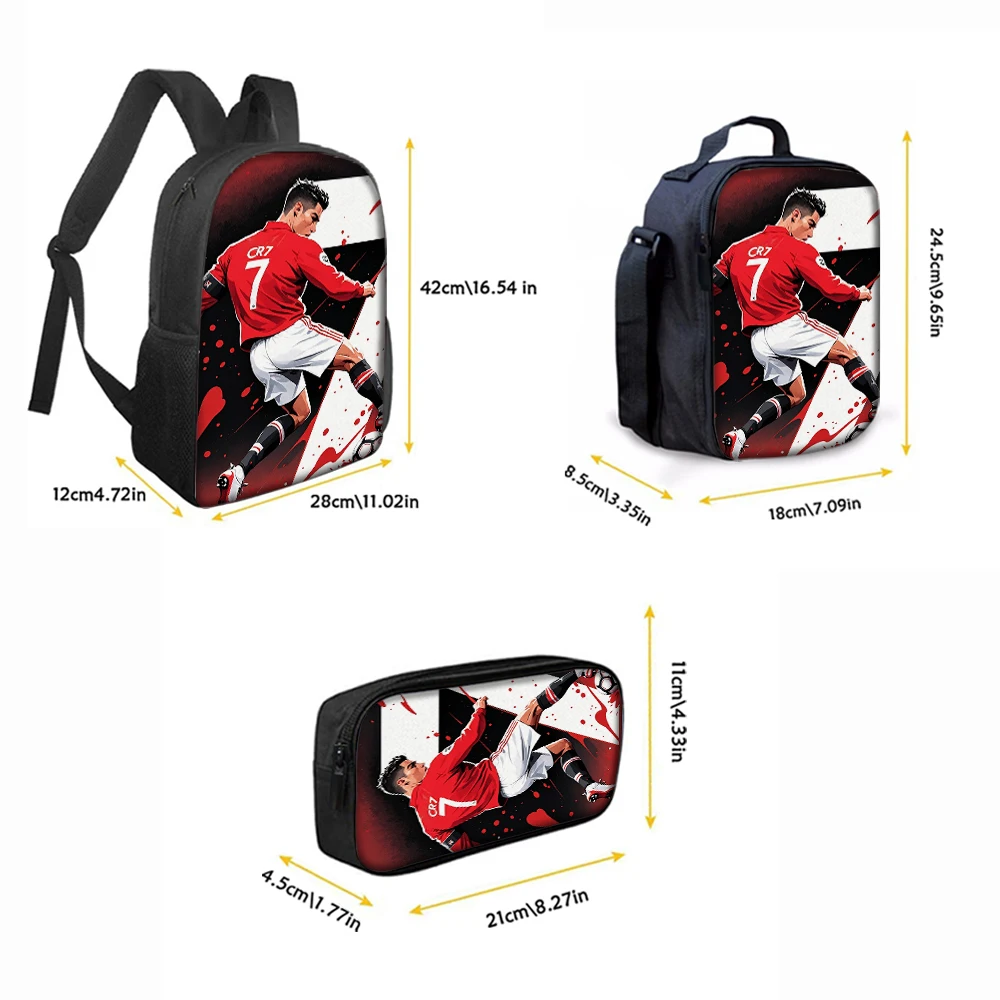 3pcs Football Flame Print Backpack Lightweight Daily Large Capacity School Bag Travel Bag with Shoulder Bag Pencil Bag Gift
