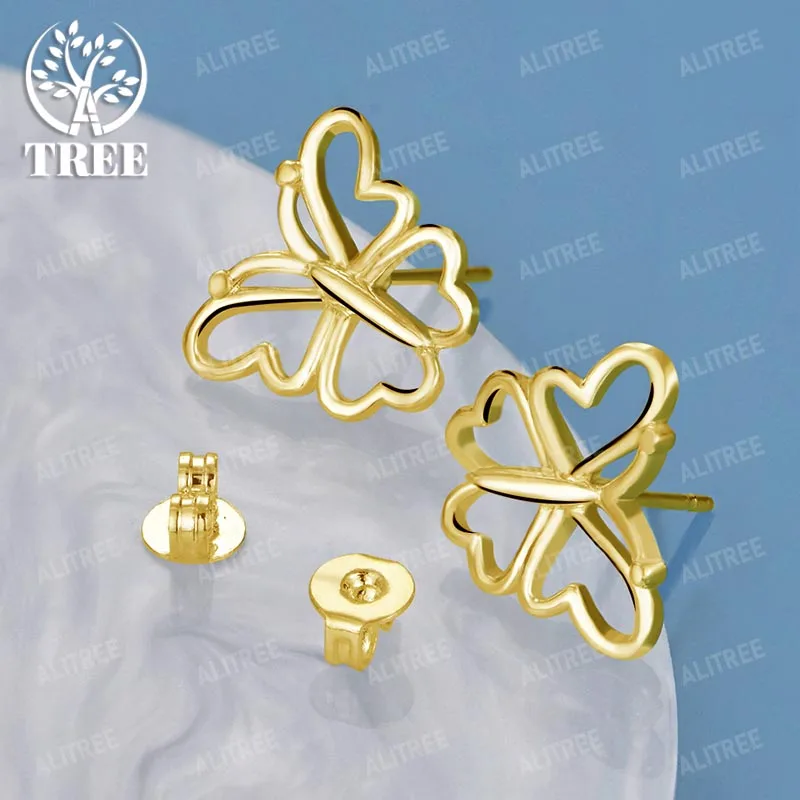 

ALITREE 18K Gold 925 Sterling Silver Hollow Butterfly Earrings For Women Party Wedding Banquet Fashion Fine Jewelry Gift