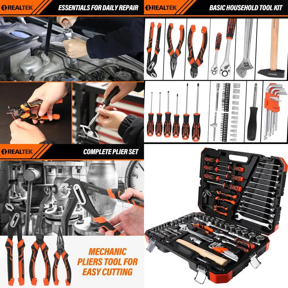 

Полный набор инструментов для авторемонта из 100 предметов с ключами CR-V, плоскогубцами, молотком, отвертками и кейсом для хранения для обслуживания автомобилей