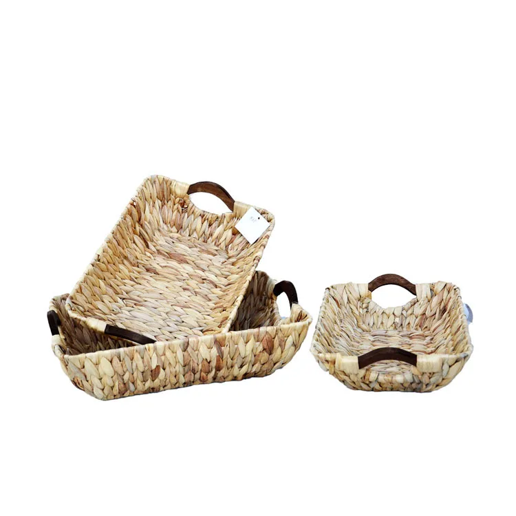 Custom set of three water hyacinth hand-woven fruit baskets, bread baskets, hand-woven baskets, gift baskets