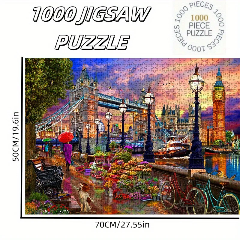 Londoner Wahrzeichen-Puzzle für Erwachsene, Reisethema Großbritannien, Intellektuelles Spiel, Heim-Freizeit-Dekoratives Puzzle-Spielzeug mit Blumen & Ri