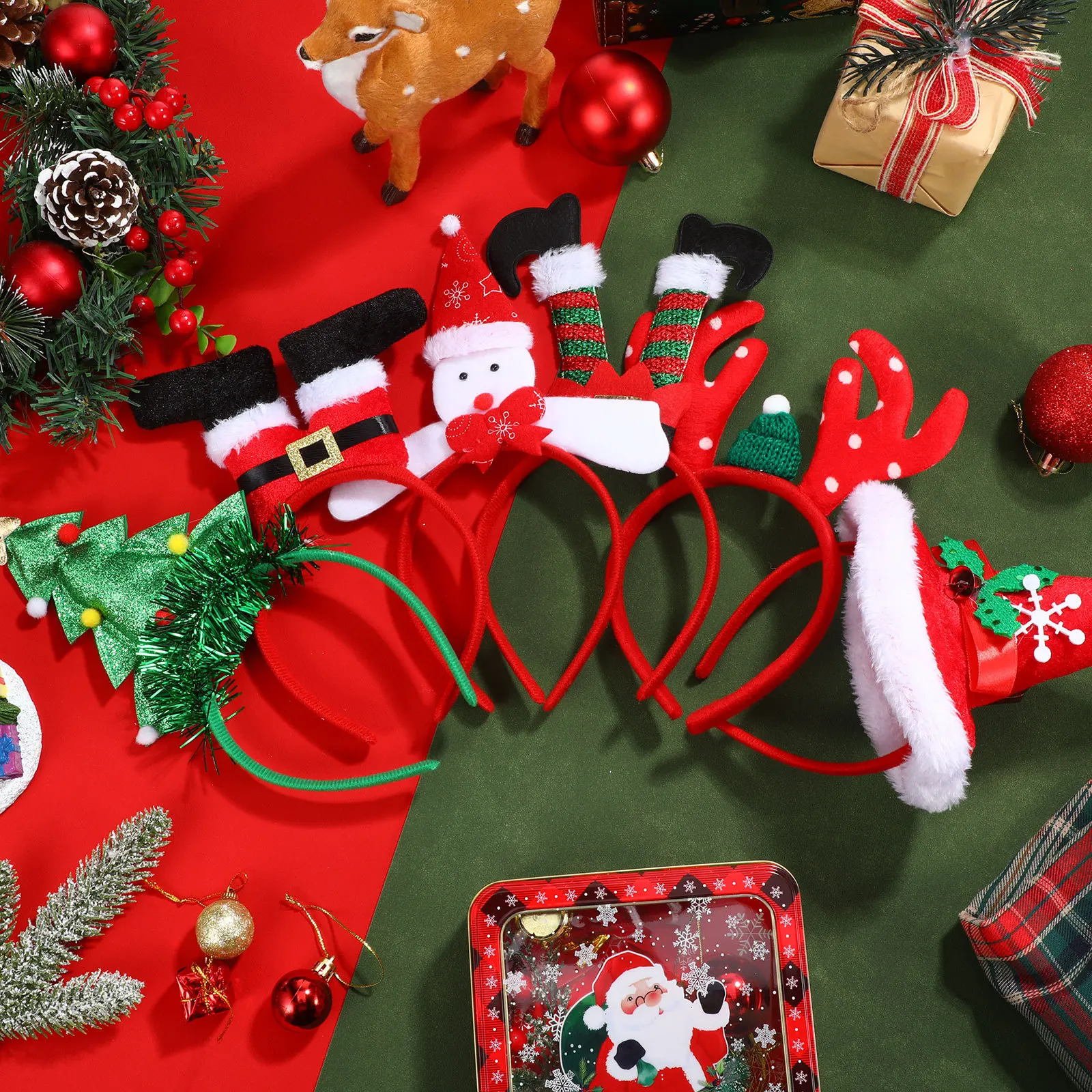 

6Pcs Christmas Headband Set Holiday Hair Accessories Reindeer Antlers Tree Patterns Women Girls Festive Party Costume Wear