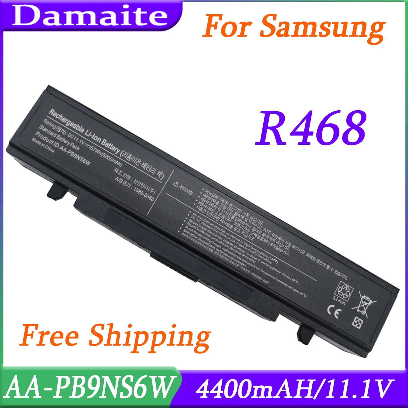 AA-PB9NC6B Laptop Battery for Samsung R428 R430 R468 R523 R525 R538 R580 R730 AA-PB9NS6B AA-PB9NC6W AA-PL9NC6W