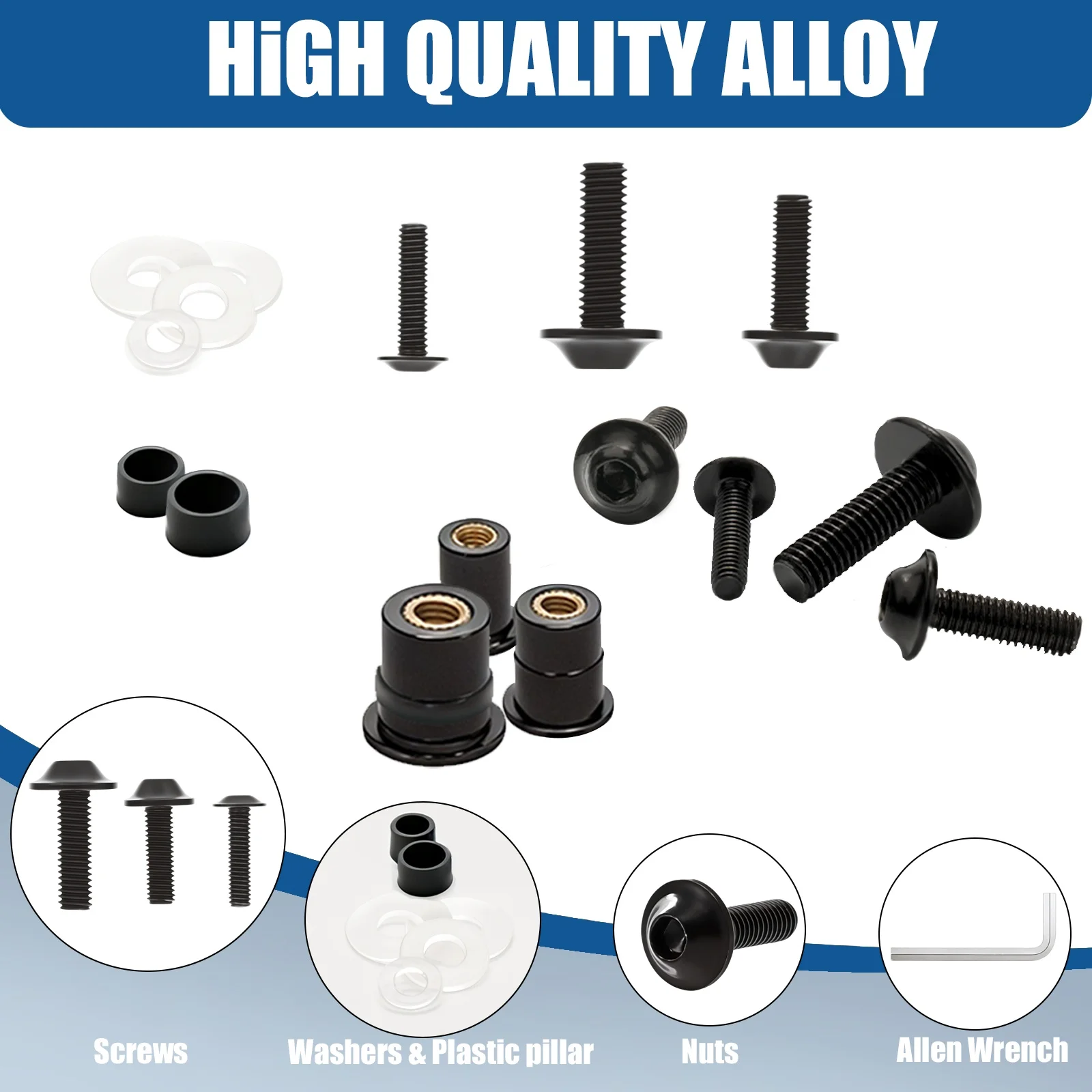 Motorcycle Hex Hexagon Socket Button Head Screw Kit Black Grade Allen Screws Bolts With Nuts Part