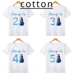 Disney Princess Frozen Elsa Anna Birthday Girl Cotton T-shirt Kids Clothes 1 2 3 4 5 6 7 8 9 Years T Shirt Children's Clothing