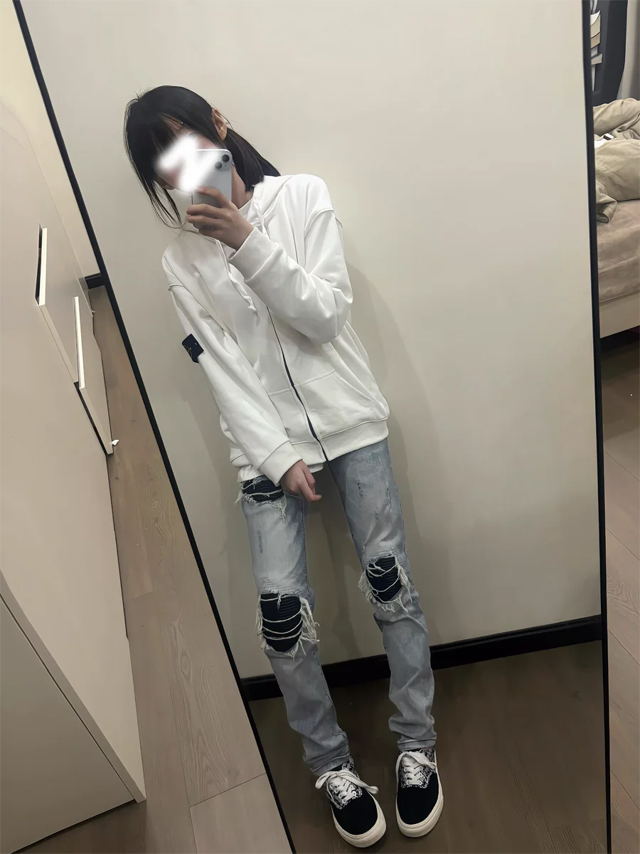 

Luxury Ripped Patch Men's Jeans Faion Slim Straight Long Trousers Trendy Brand Waed Blue Jeans Youth ular Casual Fit