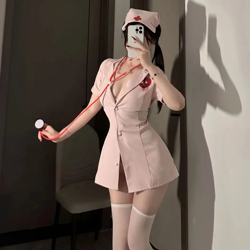 New Sexy Nurse Outfit Sexy Underwear Deep V Tempting Hot Role-playing Bed Strap-on Pure Lust Uniform Suit for Women