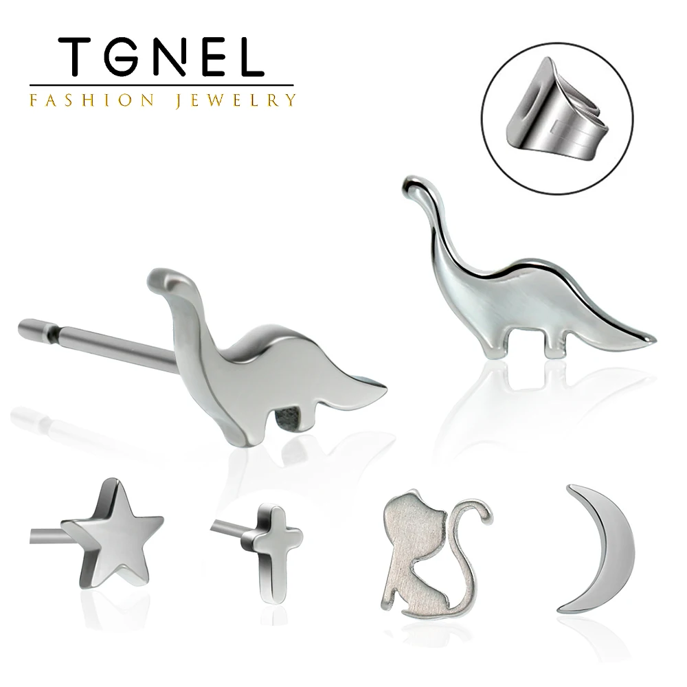 Tiny Stud Earring Pure Titanium Earrings for Women Gril Lovely Cat Dinosaur Animal Cross Lightweight Valentine's Day Nickel Free