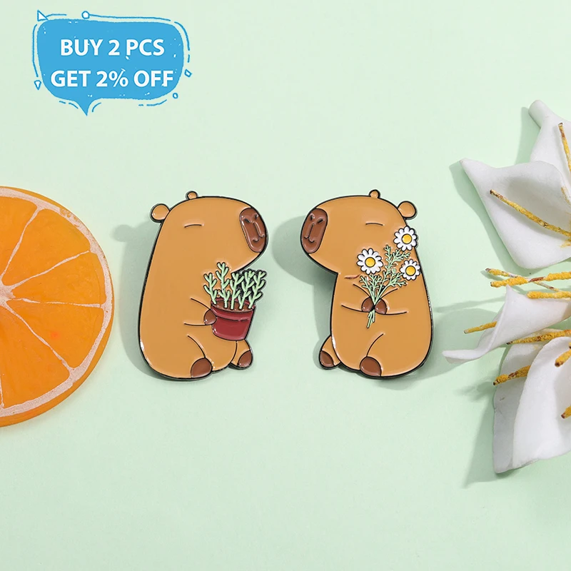 Cute Animal Capybara Enamel Pins Custom Couple Dating Brooches Lapel Badges Cartoon Animal Jewelry Gift for Friends