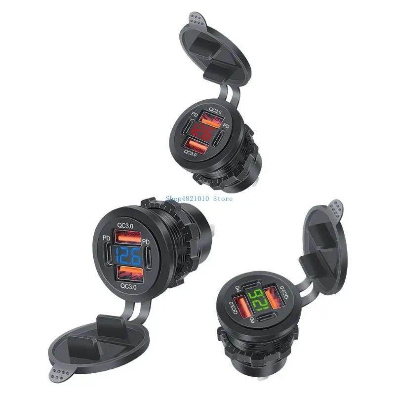 T3LF 12-24V USB Power Outlet Car USB Charging Socket Double QC3.0+PD Type-C Outlet