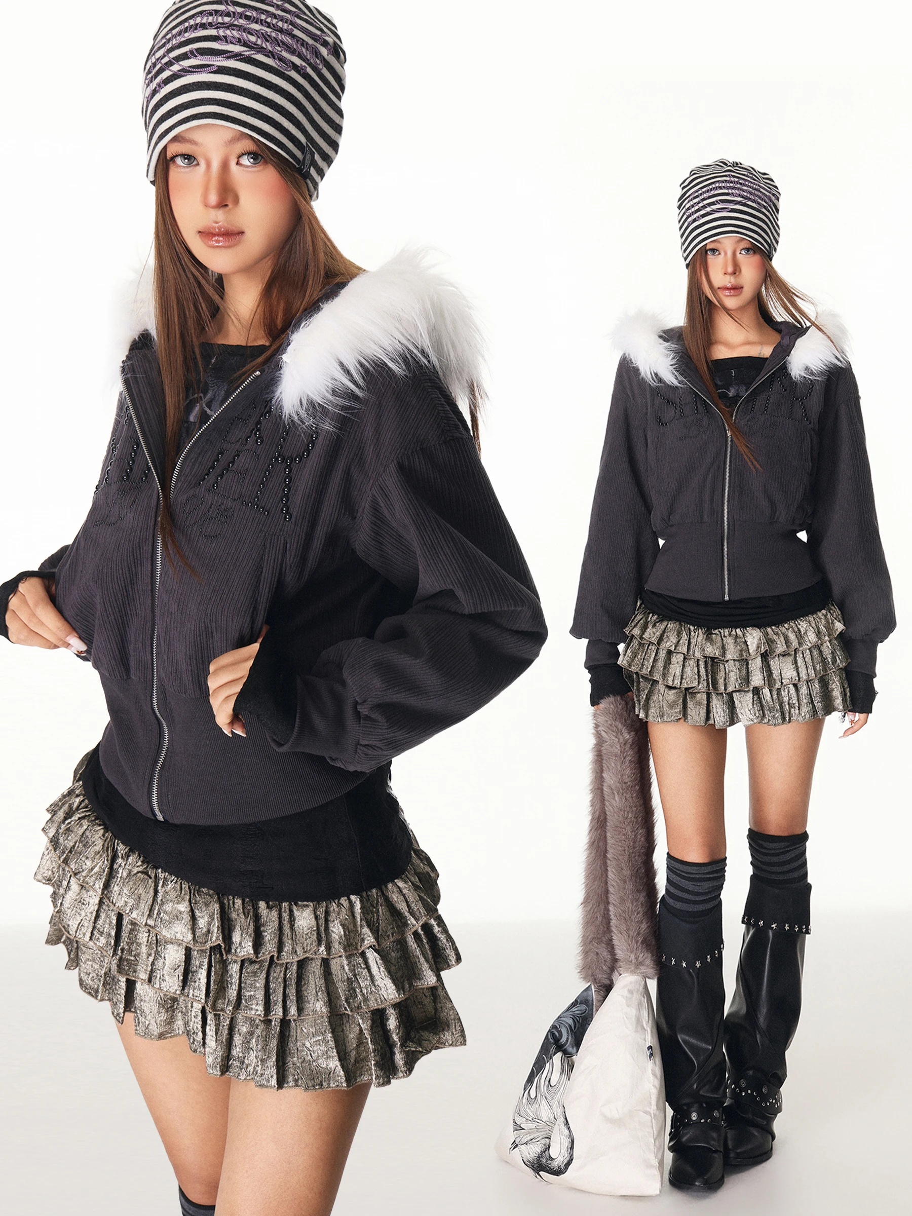 

Sle Corduroy Jaet женское зимнее пальто с американским принтом в стиле ретро со съемным меховым воротником или хлопковое пальто Thiened Long Sve