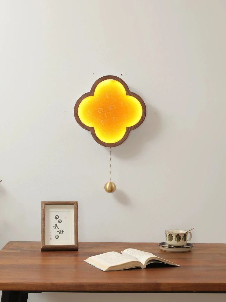 Retro Green Petals Wall Lamp Hallway Aisle Corridor Stair Bedroom wall Sconce with switch Four Leaf Clover Glass Flower lights