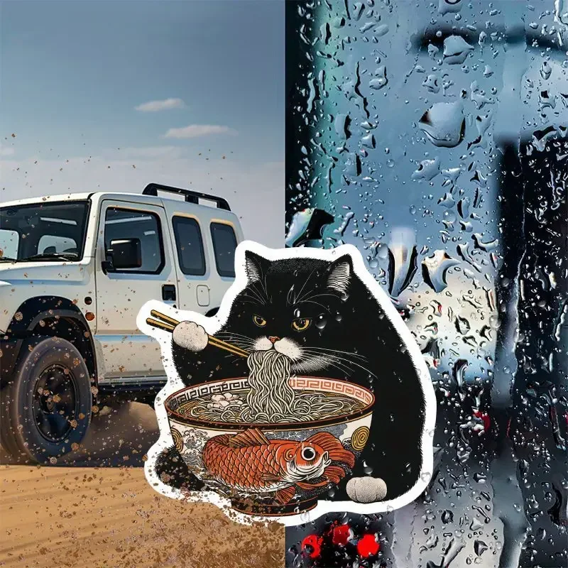 

Kawaii Cat аниме черный кот рамэн автомобильная наклейка водостойкая УФ-стойкая наклейка для авто окна ноутбука бутылка воды багаж бампер