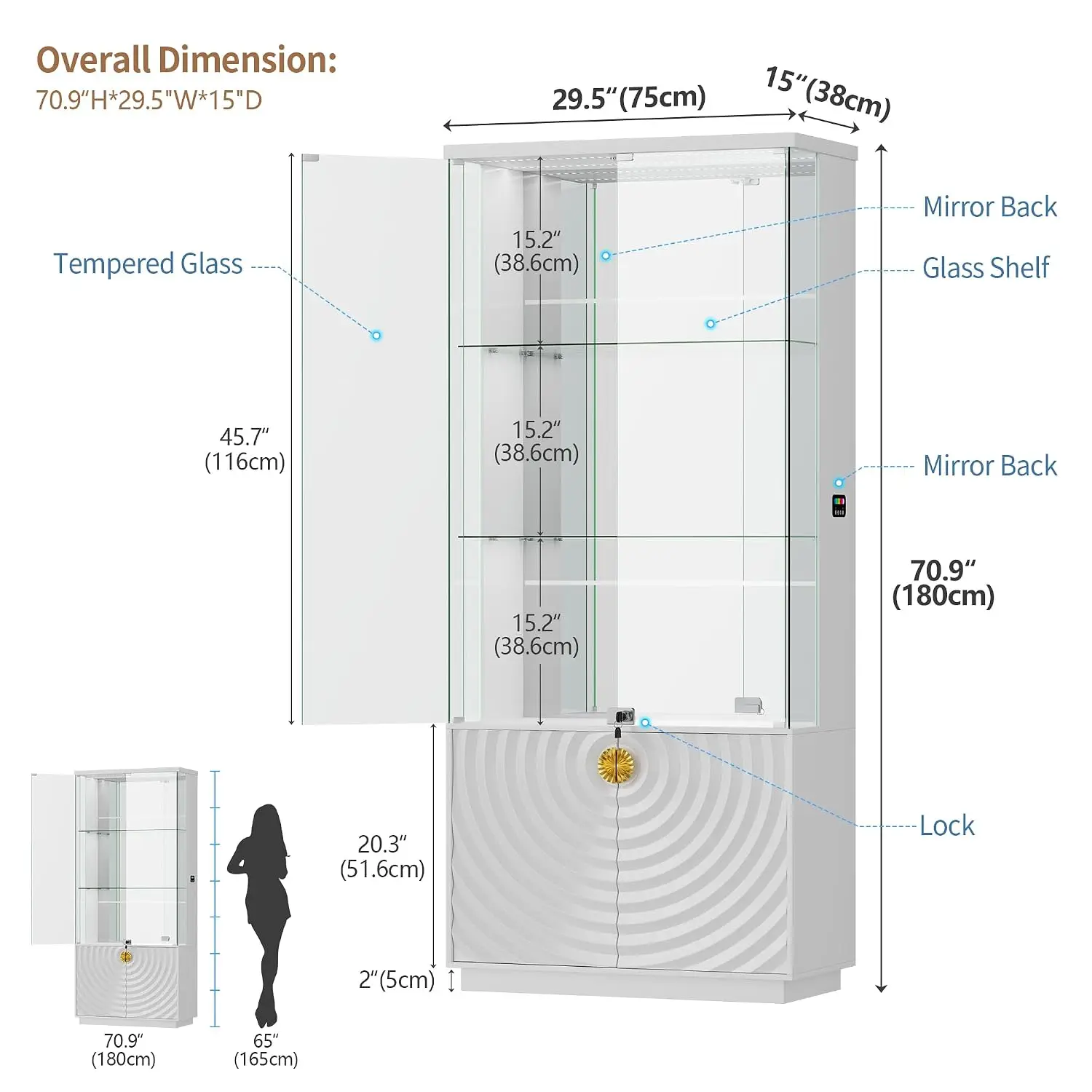 4-Tier Shelves, RGB Color Lights, Human Body Sensor, For Collectibles, Toys & Gaming Room