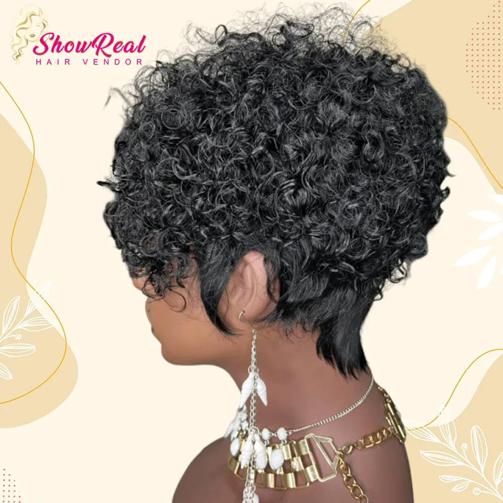 

Side Part Short Curly Pixie Cut Wigs for Black Women 100% Human Hair Tight Curl Mini Wig Wig Glueless Full Machine Made Natural Black Daily Use