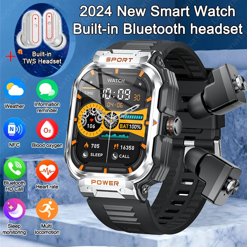 

2024 New Smart Watch TWS Headset Two In One Wireless Bluetooth Dual Earbuds Call Health Monitor Sport Music Earphone Smartwatch