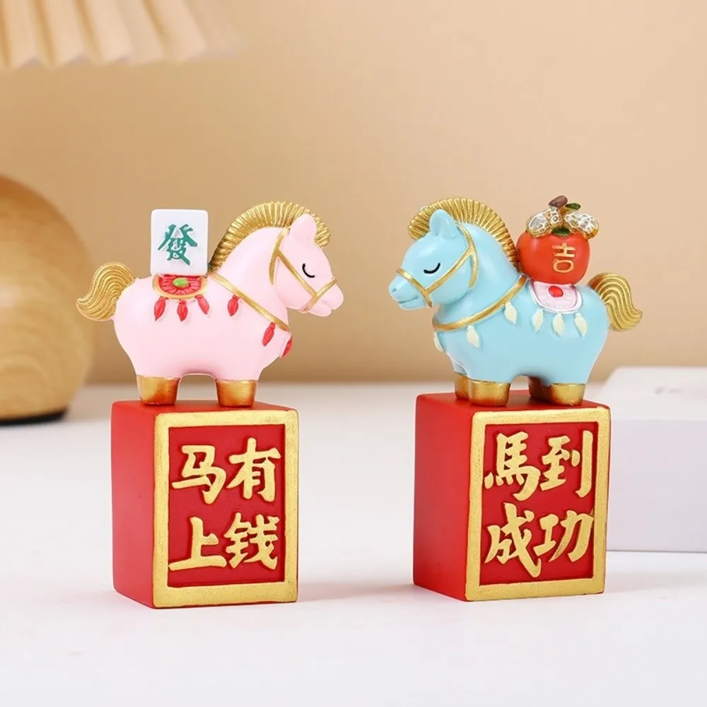 Resin Zodiac Horse Ornament Lucky Bag Ingot Traditional Style Chinese New Year Decoration Good Luck Horse Figurine Mantel Decor