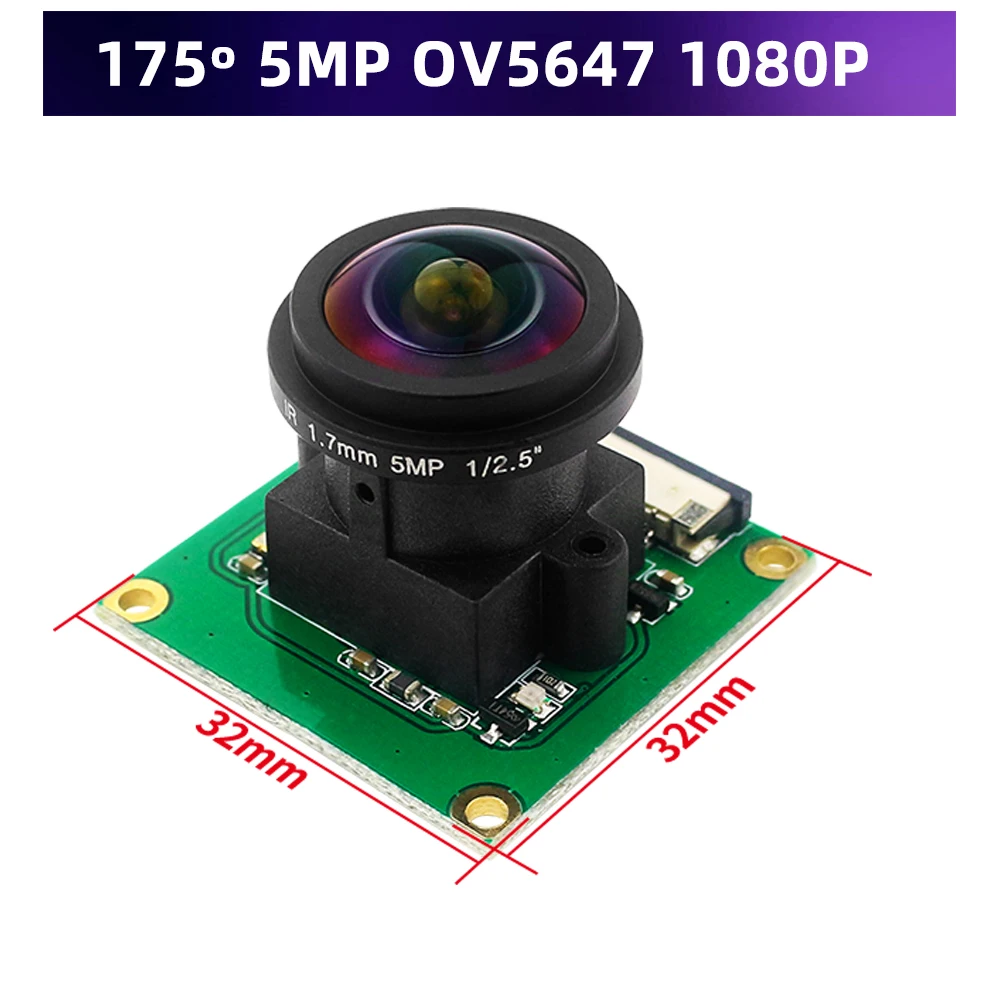 Raspberry Pi Camera 175 Degree OV5647 Sensor 5MP Cameras Module Wide Angle Fisheye Lens for Pi 5 / 4B / 3B+ / 3B / Zero 2 W 1.3