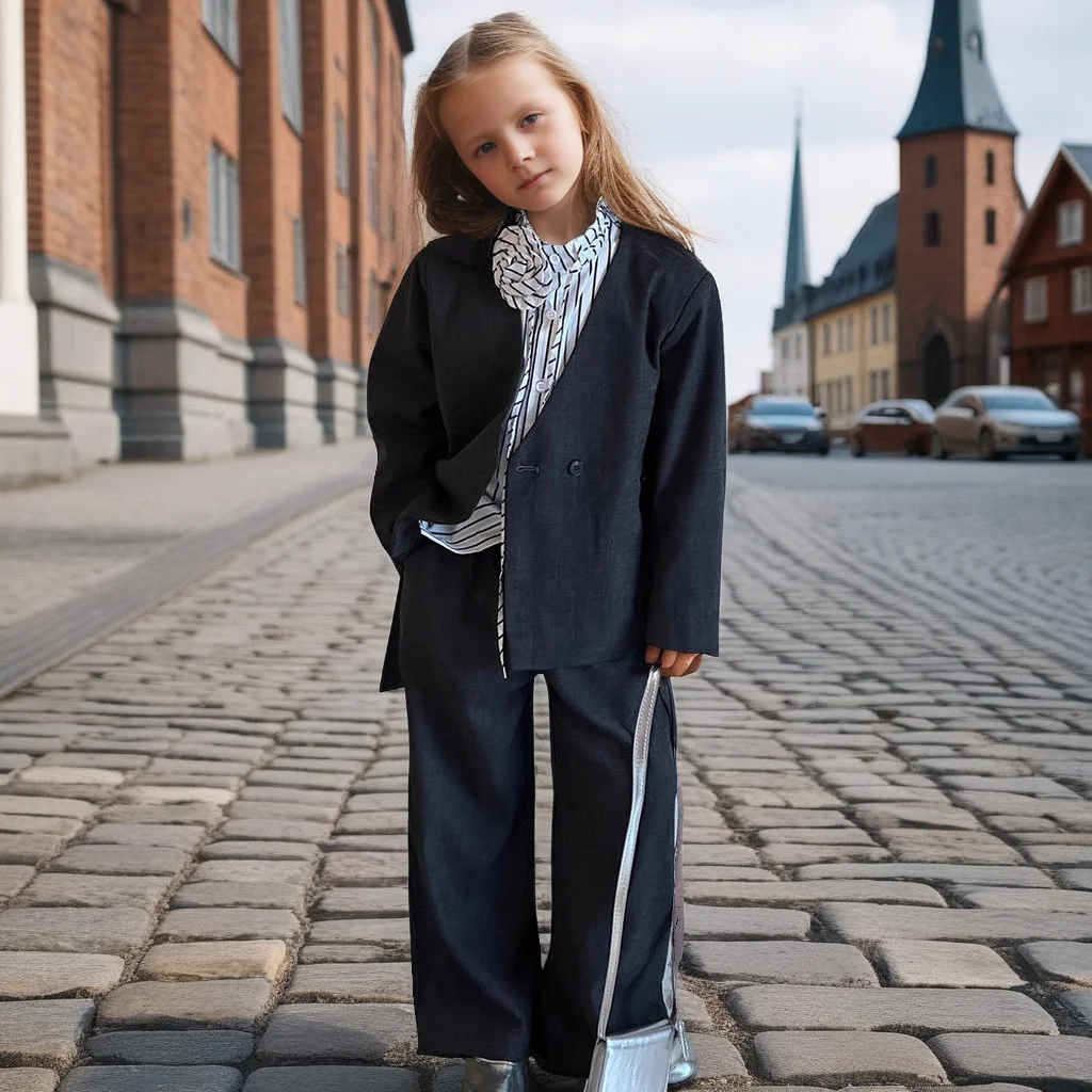 

Teens Girls Set Blazers Wide Leg Trousers 2pc Oversized Chic Suit for Kids Casual Streetwear Fashion School Children Clothing