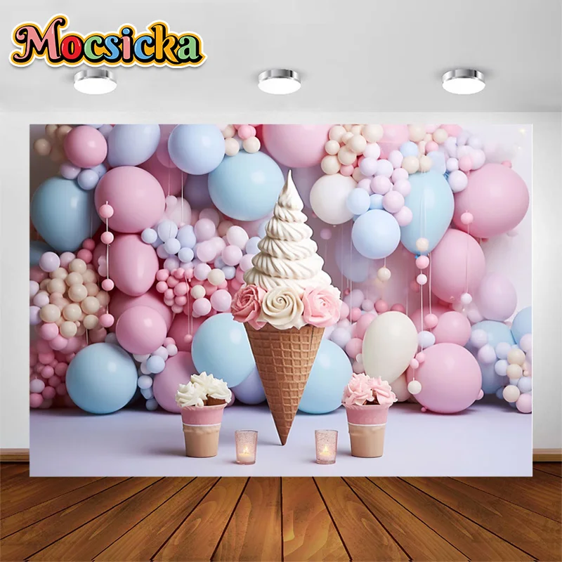 Mocsicka Boys Cake Smash Decoration Backdrops Ice Cream Flowers Balloon Wedding Portrait Memorial Backgrounds Photobooth Studio